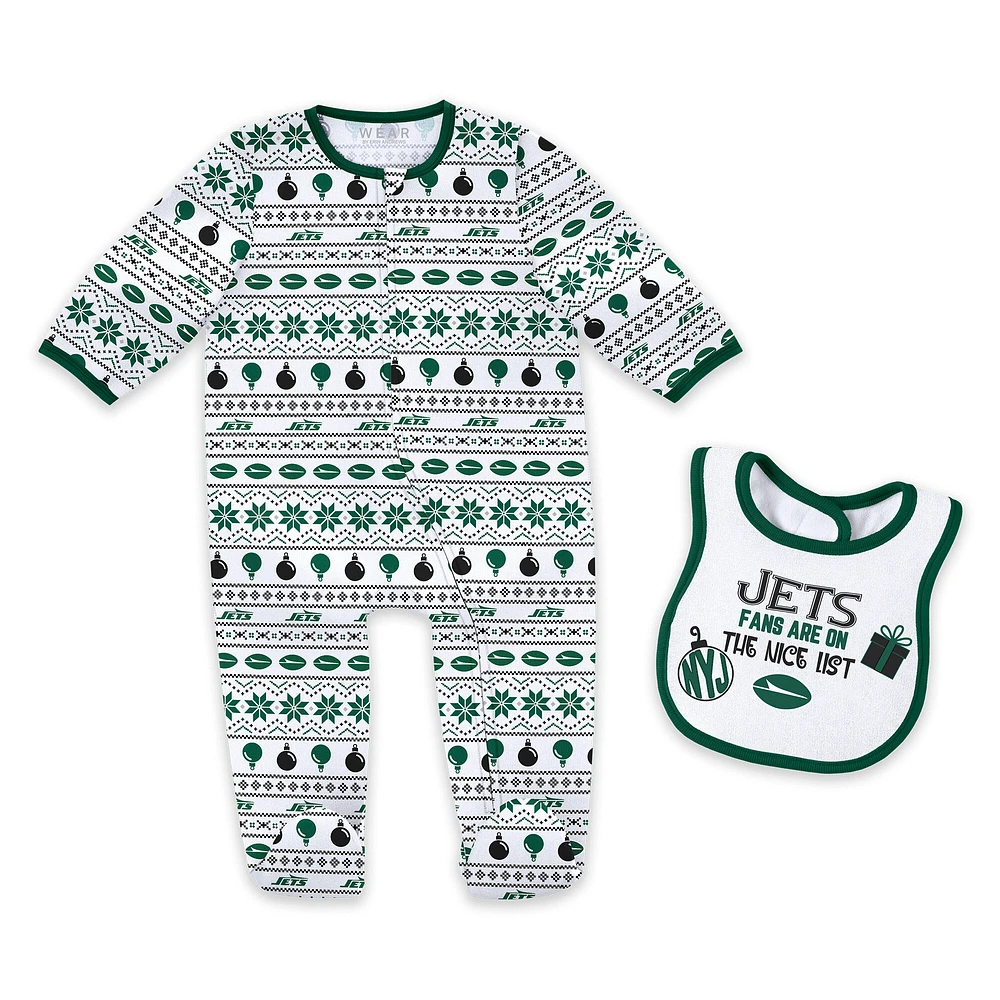 Newborn & Infant WEAR by Erin Andrews New York Jets Allover Print Full-Zip Sleeper Bib Set