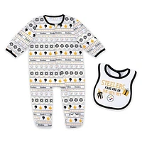 Newborn & Infant WEAR by Erin Andrews Pittsburgh Steelers Allover Print Full-Zip Sleeper Bib Set