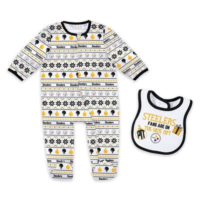 Newborn & Infant WEAR by Erin Andrews Pittsburgh Steelers Allover Print Full-Zip Sleeper Bib Set