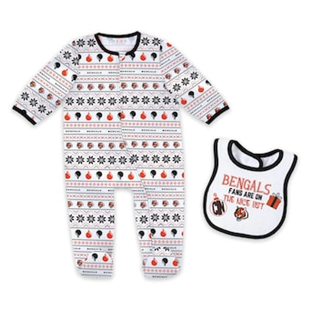 Newborn & Infant WEAR by Erin Andrews Cincinnati Bengals Allover Print Full-Zip Sleeper Bib Set