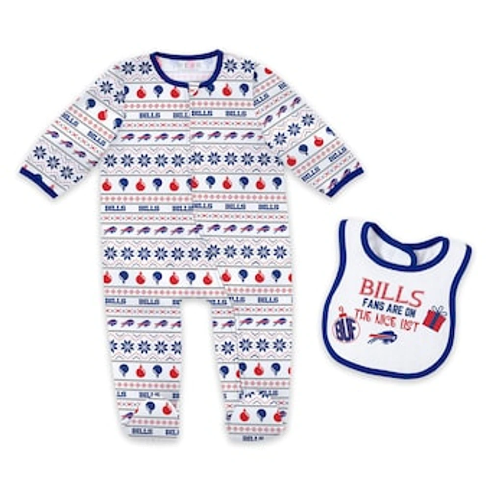 Newborn & Infant WEAR by Erin Andrews Buffalo Bills Allover Print Full-Zip Sleeper Bib Set