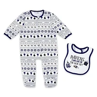 Newborn & Infant WEAR by Erin Andrews Baltimore Ravens Allover Print Full-Zip Sleeper Bib Set