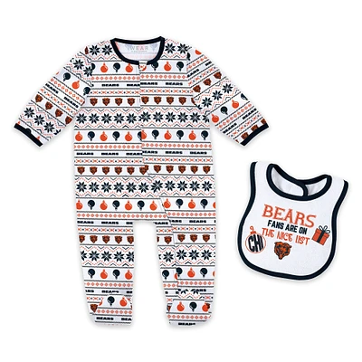 Newborn & Infant WEAR by Erin Andrews Chicago Bears Allover Print Full-Zip Sleeper Bib Set