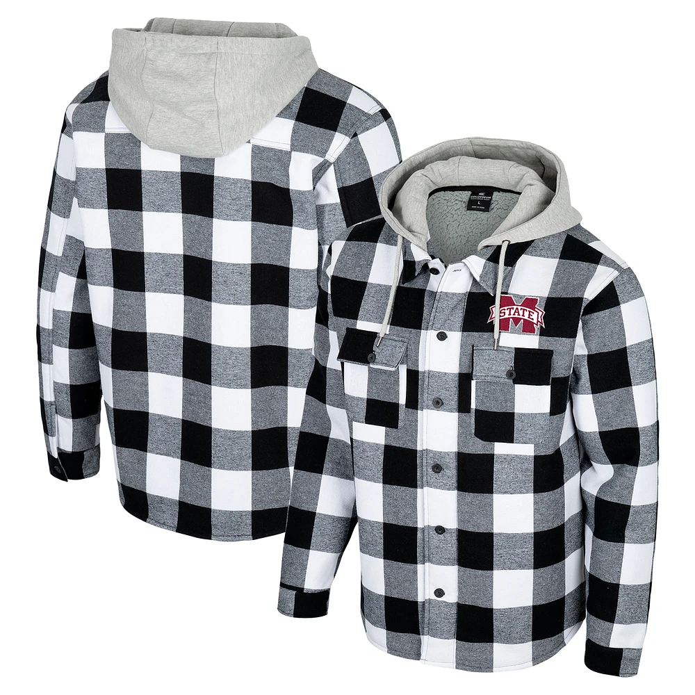 Men's Colosseum Black/White Mississippi State Bulldogs Buffalo Plaid Full-Zip Jacket