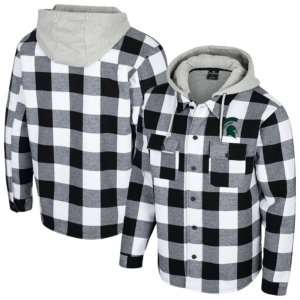 Men's Colosseum Black/White Michigan State Spartans Buffalo Plaid Full-Zip Jacket