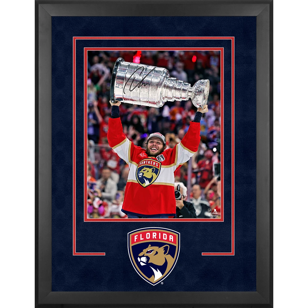 Carter Verhaeghe Florida Panthers Autographed 2024 Stanley Cup Champions Deluxe Framed 16" x 20" Raising Cup Photograph