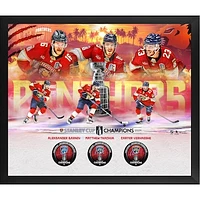 Carter Verhaeghe, Matthew Tkachuk & Aleksander Barkov Florida Panthers Autographed Framed 2024 Stanley Cup Champions Shadowbox with Pucks - Limited Edition #500/500
