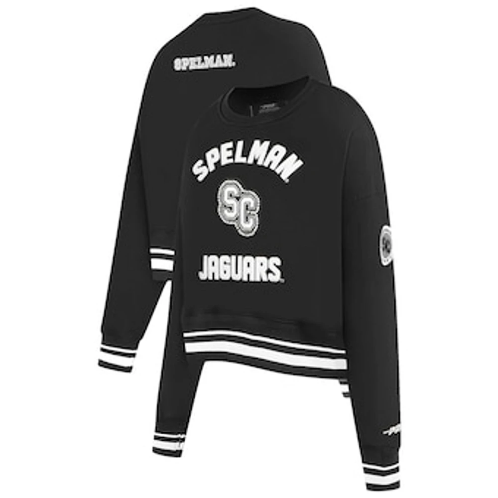 Women's Pro Standard  Black Spelman College Jaguars Pearl Cropped Pullover Sweatshirt