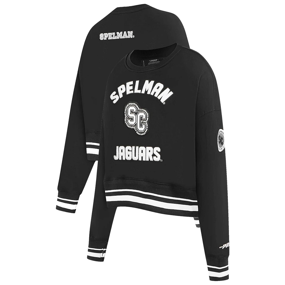 Women's Pro Standard  Black Spelman College Jaguars Pearl Cropped Pullover Sweatshirt