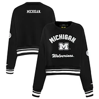 Women's Pro Standard  Black Michigan Wolverines Pearl Cropped Pullover Sweatshirt