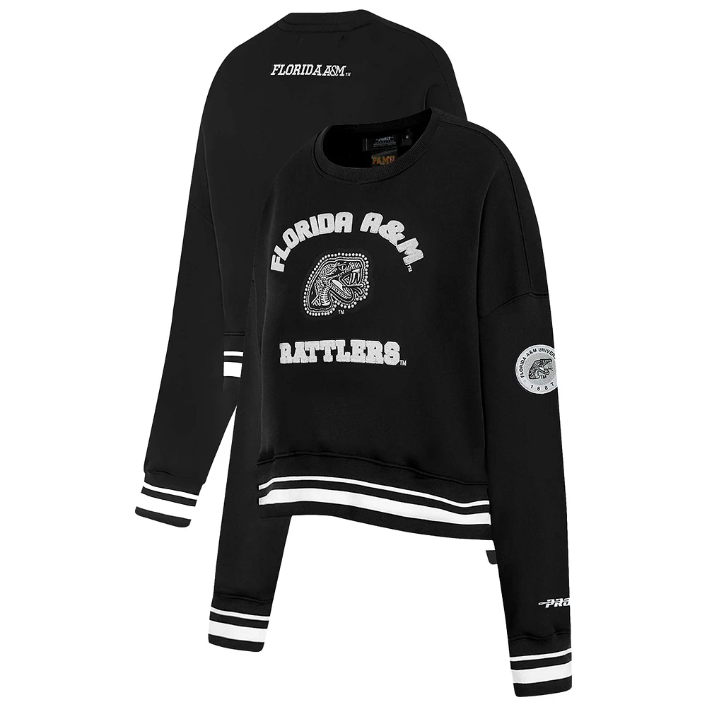 Women's Pro Standard  Black Florida A&M Rattlers Pearl Cropped Pullover Sweatshirt