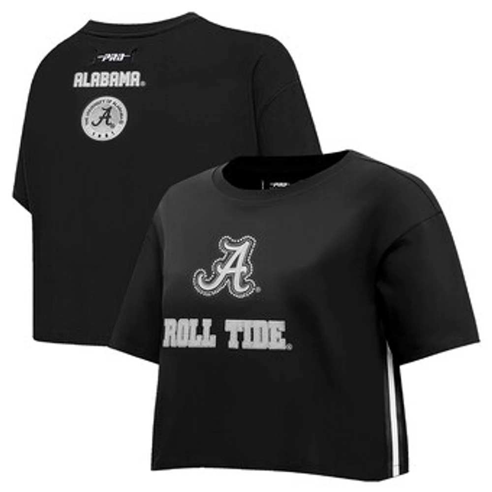 Women's Pro Standard Black Alabama Crimson Tide Rhinestone & Pearl Boxy Cropped T-Shirt