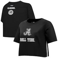 Women's Pro Standard Black Alabama Crimson Tide Rhinestone & Pearl Boxy Cropped T-Shirt