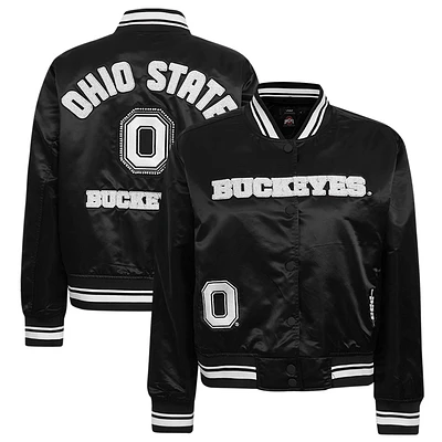 Women's Pro Standard  Black Ohio State Buckeyes Satin Pearl Full-Snap Jacket