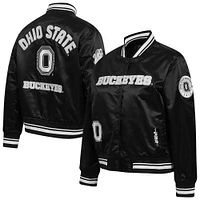 Women's Pro Standard  Black Ohio State Buckeyes Satin Pearl Full-Snap Jacket