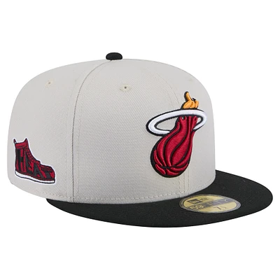 Men's Miami Heat  New Era Stone Victory Grove Vintage Sidepatch Sneaker 59FIFTY Fitted Hat