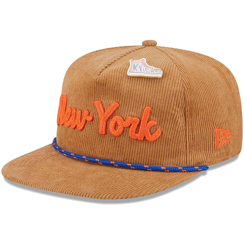 Men's New Era  Tan New York Knicks Victory Grove Corduroy Sneaker Pin Golfer Adjustable Hat