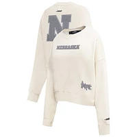 Women's Pro Standard Cream Nebraska Huskers French Terry Boxy Cropped Pullover Crewneck