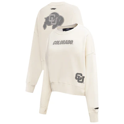 Women's Pro Standard Cream Colorado Buffaloes French Terry Boxy Cropped Pullover Crewneck