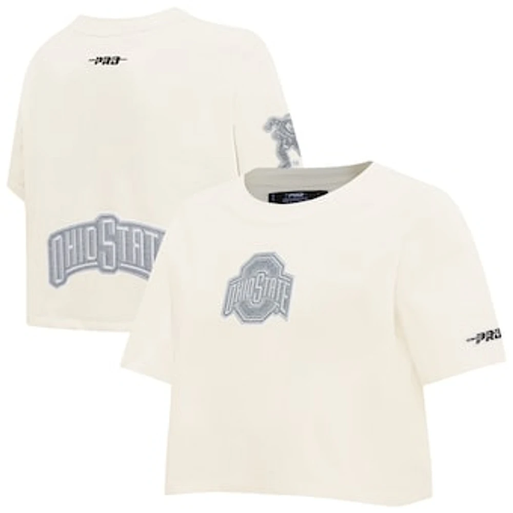 Women's Pro Standard Cream Ohio State Buckeyes Reverse French Terry Boxy Cropped T-Shirt