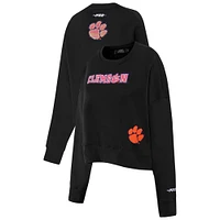 Women's Pro Standard Black Clemson Tigers Sequin Boxy Cropped Pullover Sweatshirt