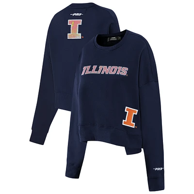 Women's Pro Standard Navy Illinois Fighting Illini Sequin Boxy Cropped Pullover Sweatshirt