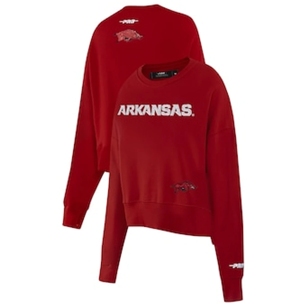 Women's Pro Standard Cardinal Arkansas Razorbacks Sequin Boxy Cropped Pullover Sweatshirt