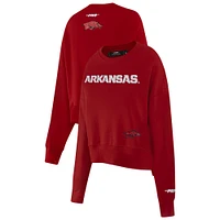 Women's Pro Standard Cardinal Arkansas Razorbacks Sequin Boxy Cropped Pullover Sweatshirt