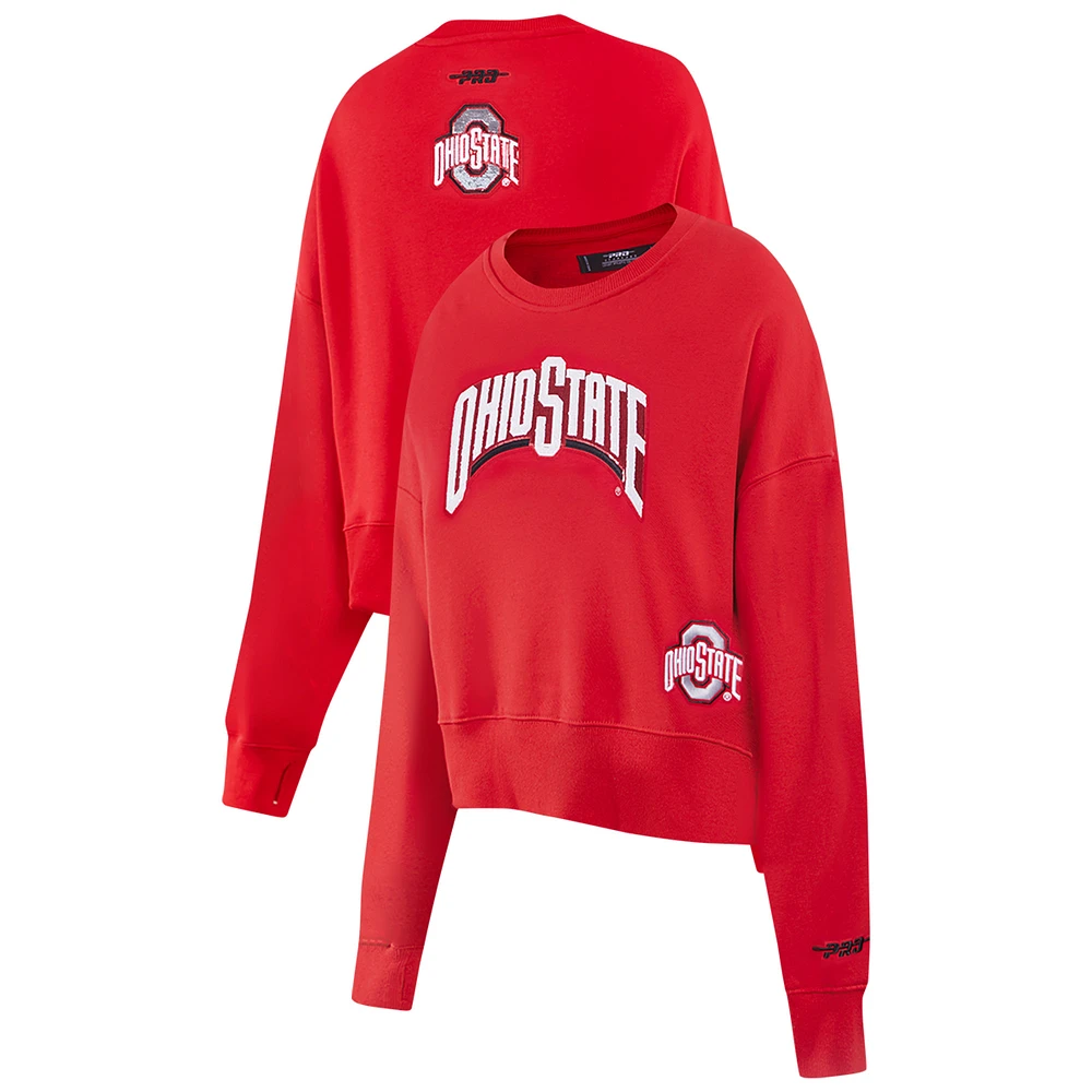 Women's Pro Standard Scarlet Ohio State Buckeyes Sequin Boxy Cropped Pullover Sweatshirt