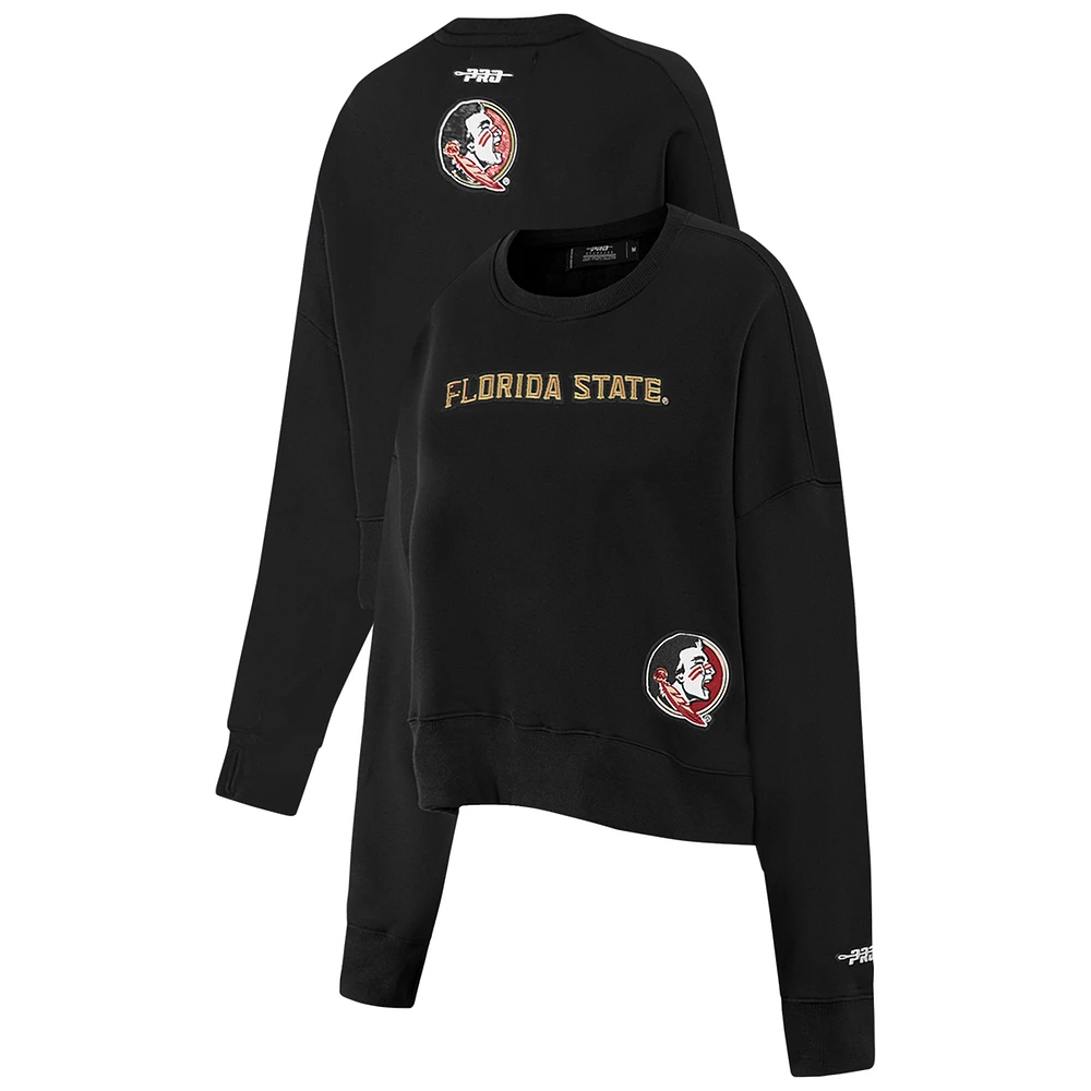 Women's Pro Standard Black Florida State Seminoles Sequin Boxy Cropped Pullover Sweatshirt