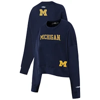 Women's Pro Standard Navy Michigan Wolverines Sequin Boxy Cropped Pullover Sweatshirt