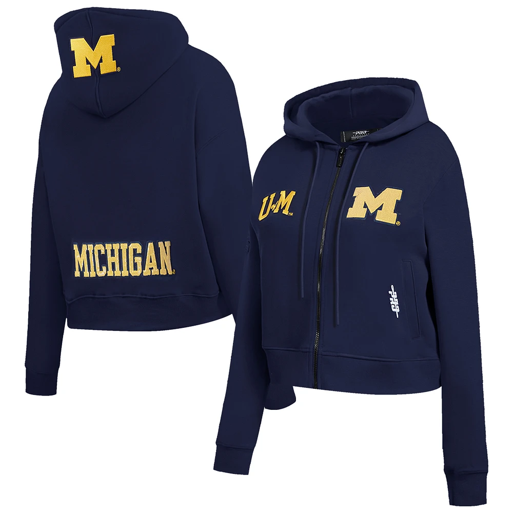 Women's Pro Standard Navy Michigan Wolverines Game Day Sequin Full-Zip Hooded Jacket