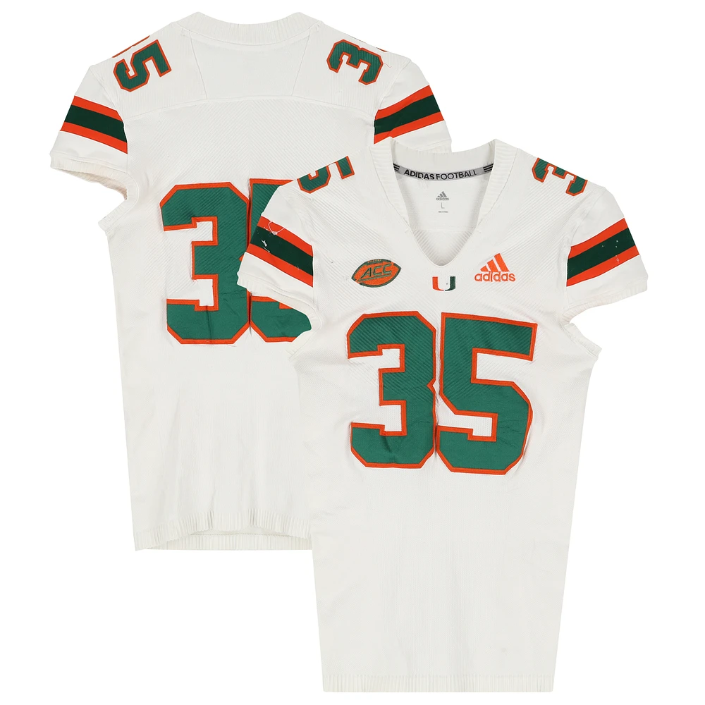 Miami Hurricanes Team-Issued adidas #35 White Jersey from the Football Program - Size L