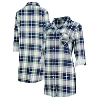 Women's Concepts Sport College Navy Seattle Seahawks Ashford Plaid Knit Nightshirt