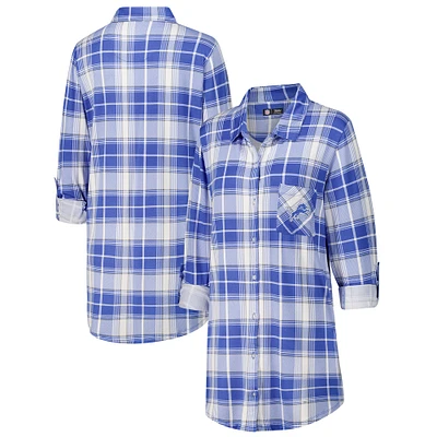 Women's Concepts Sport Blue Detroit Lions Ashford Plaid Knit Nightshirt