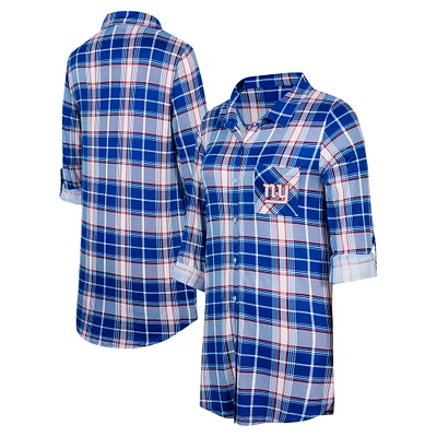 Women's Concepts Sport Royal New York Giants Ashford Plaid Knit Nightshirt