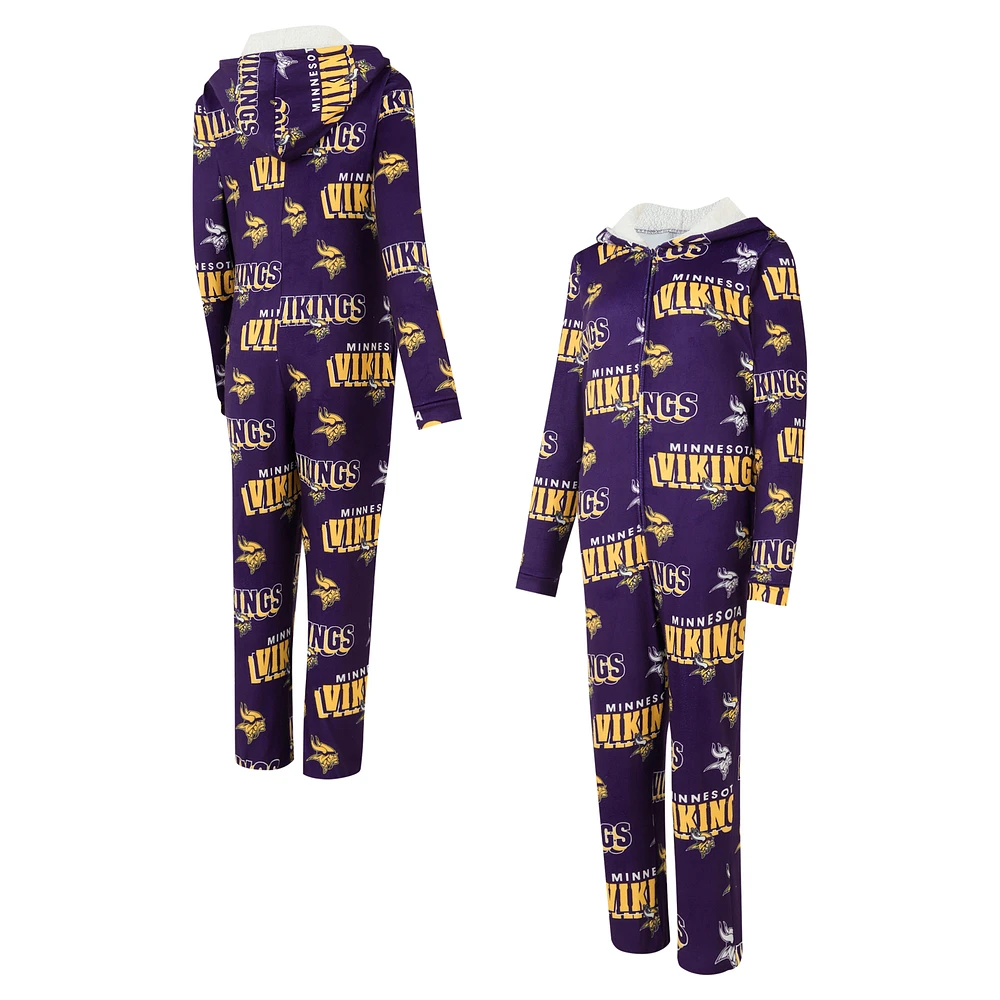 Women's Concepts Sport Purple Minnesota Vikings  Roadway Allover Print Microfleece Full-Zip Union Suit