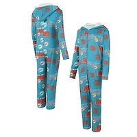 Women's Concepts Sport Aqua Miami Dolphins Roadway Allover Print Microfleece Full-Zip Union Suit