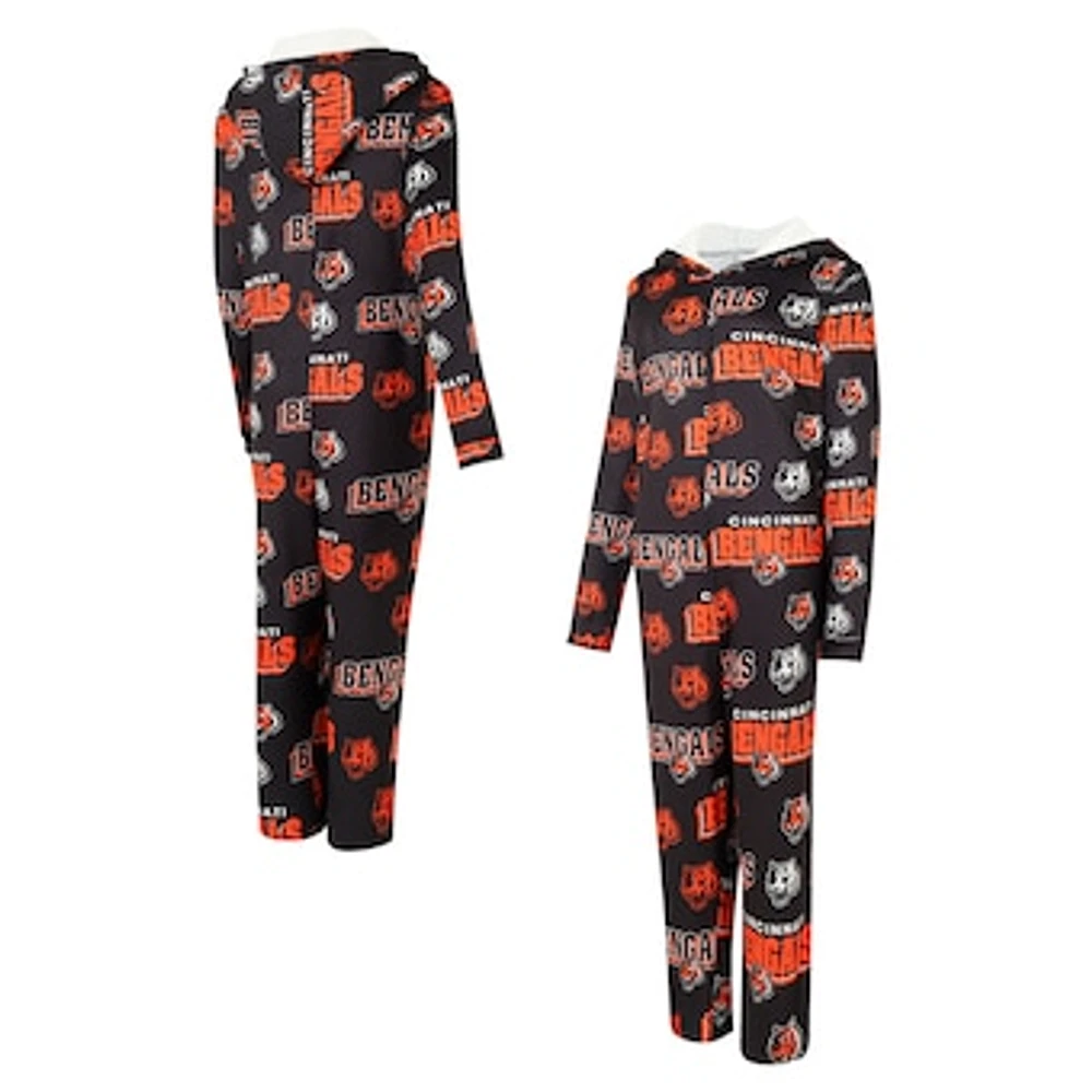 Women's Concepts Sport Black Cincinnati Bengals  Roadway Allover Print Microfleece Full-Zip Union Suit