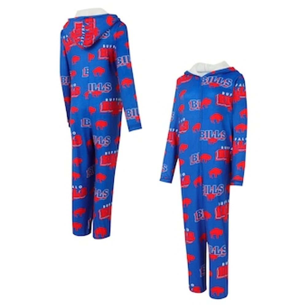 Women's Concepts Sport Royal Buffalo Bills Throwback Roadway Allover Print Microfleece Full-Zip Union Suit