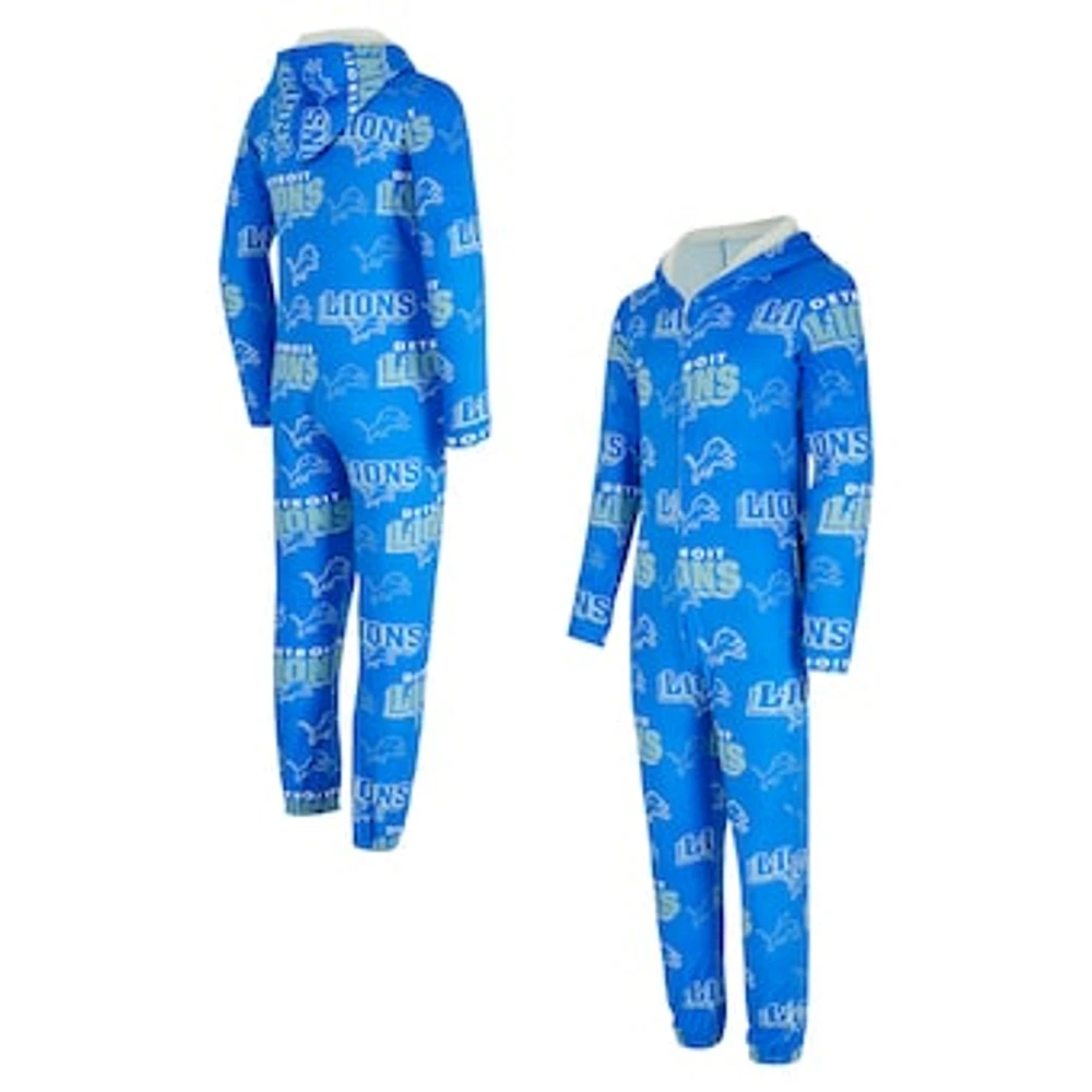 Women's Concepts Sport Blue Detroit Lions  Roadway Allover Print Microfleece Full-Zip Union Suit