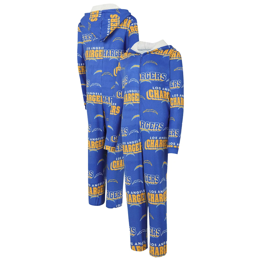 Women's Concepts Sport Powder Blue Los Angeles Chargers Roadway Allover Print Microfleece Full-Zip Union Suit