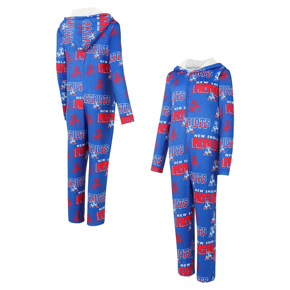 Women's Concepts Sport Royal New England Patriots Roadway Allover Print Microfleece Full-Zip Union Suit