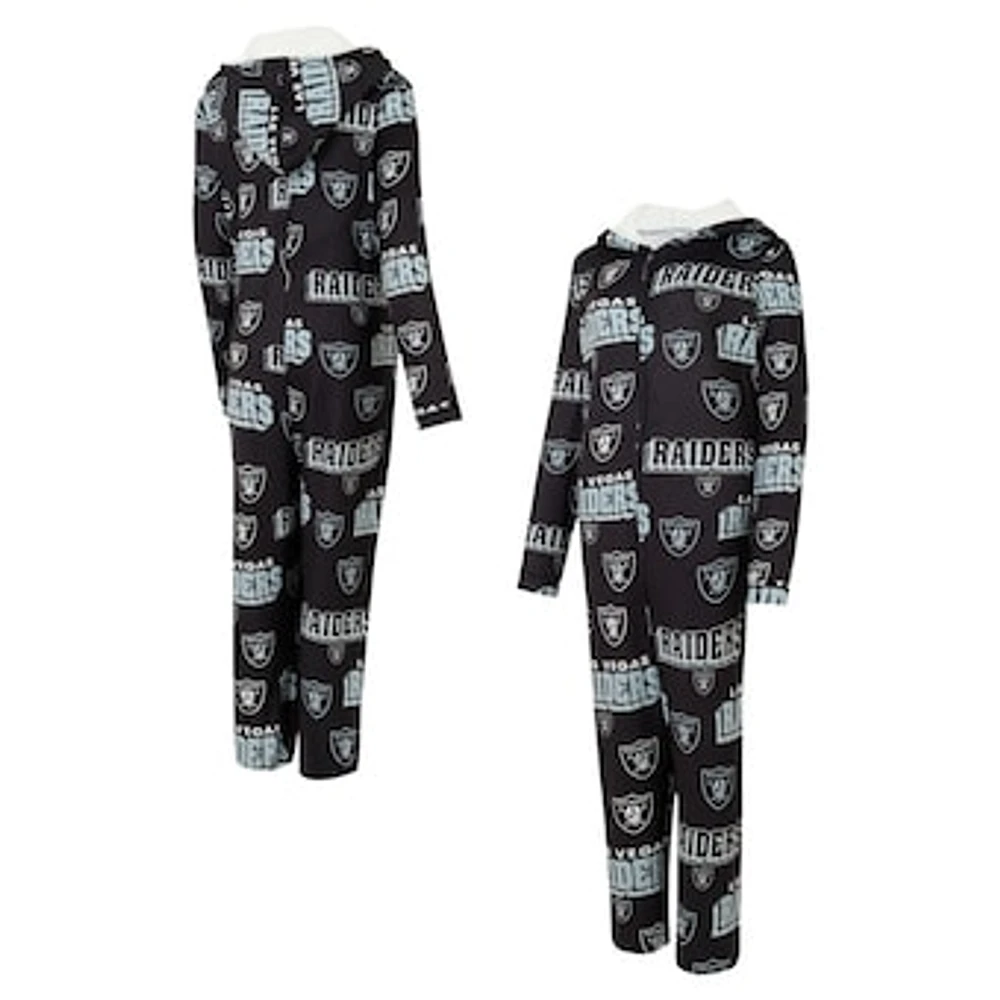 Women's Concepts Sport Black Las Vegas Raiders Roadway Allover Print Microfleece Full-Zip Union Suit