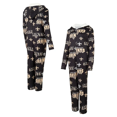 Women's Concepts Sport Black New Orleans Saints Roadway Allover Print Microfleece Full-Zip Union Suit