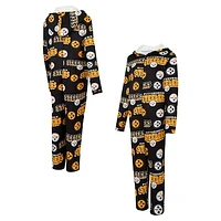 Women's Concepts Sport Black Pittsburgh Steelers  Roadway Allover Print Microfleece Full-Zip Union Suit