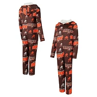 Women's Concepts Sport Brown Cleveland Browns Throwback Roadway Allover Print Microfleece Full-Zip Union Suit