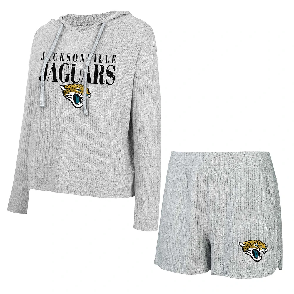 Women's Concepts Sport Gray Jacksonville Jaguars Juniper Long Sleeve Hoodie T-Shirt & Shorts Set