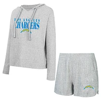 Women's Concepts Sport Gray Los Angeles Chargers Juniper Long Sleeve Hoodie T-Shirt & Shorts Set