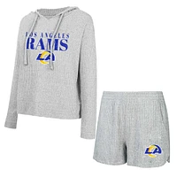 Women's Concepts Sport Gray Los Angeles Rams Juniper Long Sleeve Hoodie T-Shirt & Shorts Set